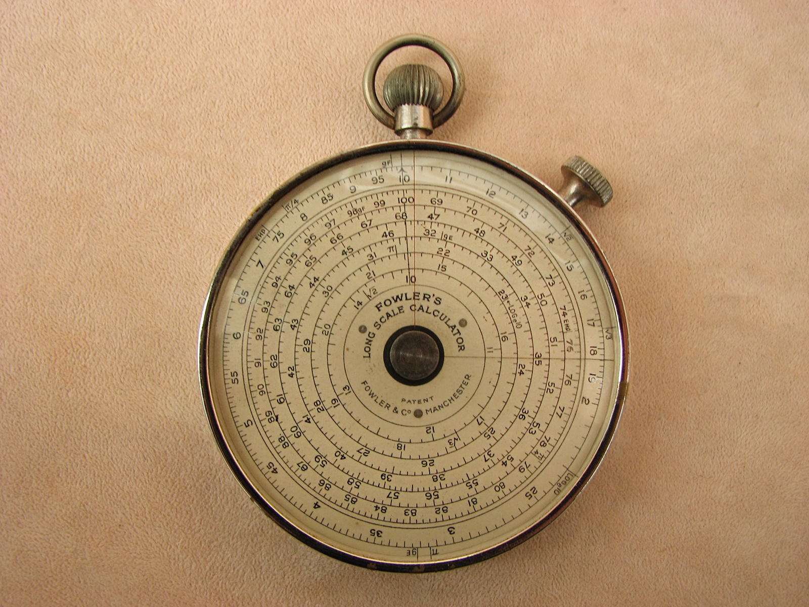 1930's Fowlers Vest pocket Long Scale calculator in nickel case